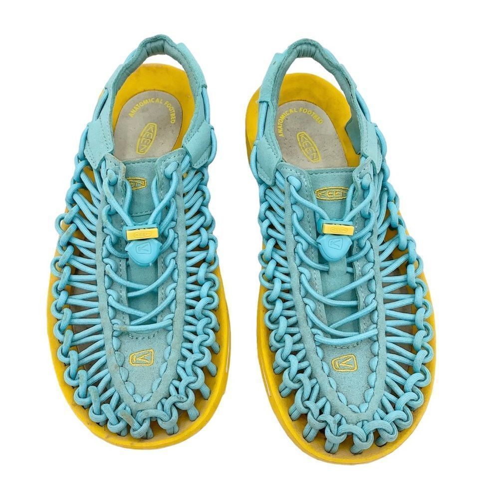 Keen Uneek Rope Sandals Women Teal Yellow Size 6.5 Braided